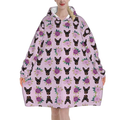 Sweat-shirt géant en flanelle lavande et Pinscher pour soirées cocooning