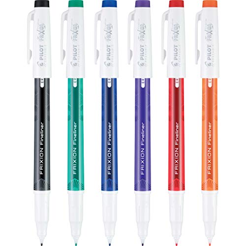Image of Pilot FriXion Fineliner Erasable Marker Pens, Fine Point 0.7 mm, Pack of 6, Assorted Colors, Erasable Pens - Ideal for School, Journaling, & Office Writing
