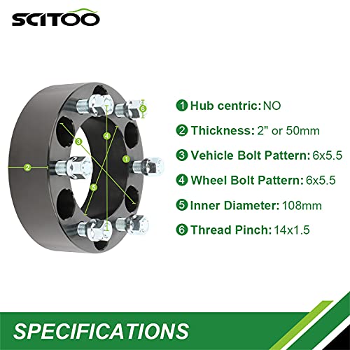 Scitoo 4Pcs 2 Inch 6X5.5 To 6X5.5 Wheel Spacers 14X1.5 Studs Bore 108Mm, 6X139.7Mm To 6X139.7Mm Wheel Spacers Adapters 6 Lug Fit For Tahoe For Silverado 1500 For Express 1500 #TOP2