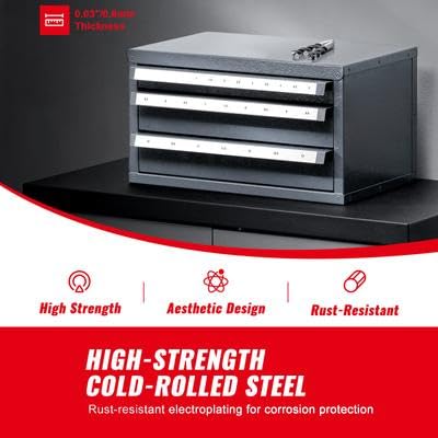 Happybuy Drill Bit Dispenser Cabinet, 3-Drawer Organizer for 1mm to 13mm, Steel Drill Bit Storage, Stackable with Labels, Workshop Organizer