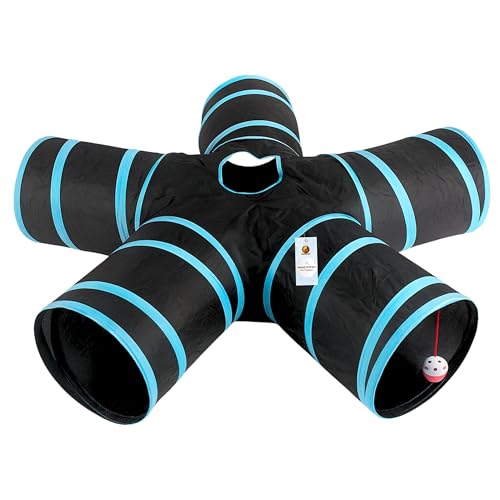 Image of Foodie Puppies Interactive Foldable Hiding 5-Way Straight Tunnel with Hanging Ball for Cats (Penta Flower Tunnel) | Puzzle & Training Cave Suitable for Cat, Kitten, Rabbit, Guinea Pig & Puppies