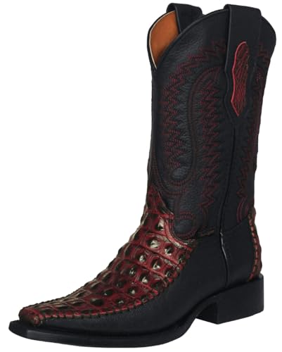 Texas Legacy Mens #110R Black Cherry Cowboy Boots Crocodile