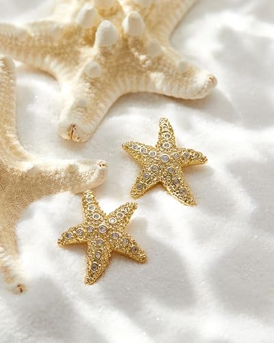 MUMREUES Coastal Charm Gold Starfish Stud Earrings – Trendy 14K Gold Plated Waterproof Jewelry for Beach Lovers - Image 7