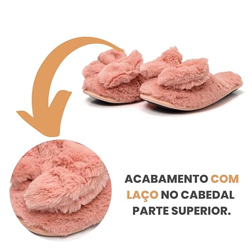 Pantufa Feminina Com Laço Peluciado Sola Ante Derrapante 27 até 46 Rose (37/38, Rose)