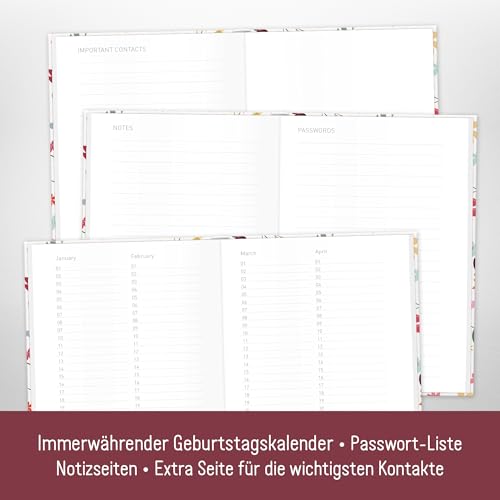 paper&you® Adressbuch A6+ mit Register A-Z und 120 g/m² Premium-Papier Wild Flower Buch für Kontakte, Geburtstage & Passwörter - nachhaltig & klimafreundlich