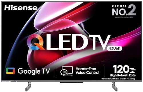 Image of Hisense 108 cm (43 inches) 4K Ultra HD Smart QLED Google TV (43U6K, Grey)
