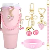 4Pcs Water Bottle Accessories for Owala Stanley Cup Accessories Set Pink Water Bottle Handle Strap Decoration...
