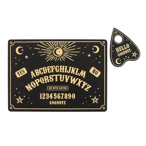 Celestial Black & Gold Placemat and Coaster Set – Mystical Talking Board Design for Dining, Durable & Easy to Clean, Ideal for Dinner Parties and Alternative Tablescapes