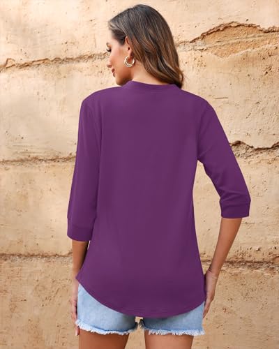 AUSELILY Womens 2025 Dressy Blouses Casual 3/4 Sleeve V Neck Pleated Work Shirts4