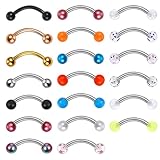 Yolev 20 anillos para cejas, 16 g, vertical para labio, labio, joyería de acero inoxidable, piercing para cejas, barra curvada, anillos para cejas, oreja, rook, hélice, caracola, daith, 10 mm