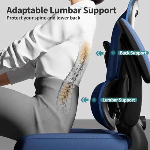 Image of TRALT Office Chair - Ergonomic Desk Chair with Adjustable Lumbar Support, Mesh Computer Chair, Executive Chair for Home Office Comfortable Lumbar Support (1, Deep Blue)