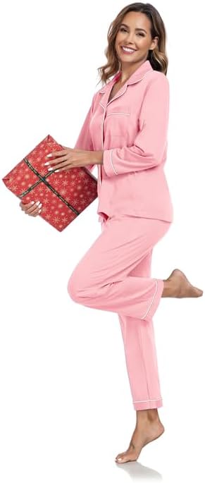 COLORFULLEAF 100% Cotton Pajama for Women Long Sleeve Shirt with Pants Sleepwear Soft Lounge Pjs Sets with Pockets S-XXL - Image 3