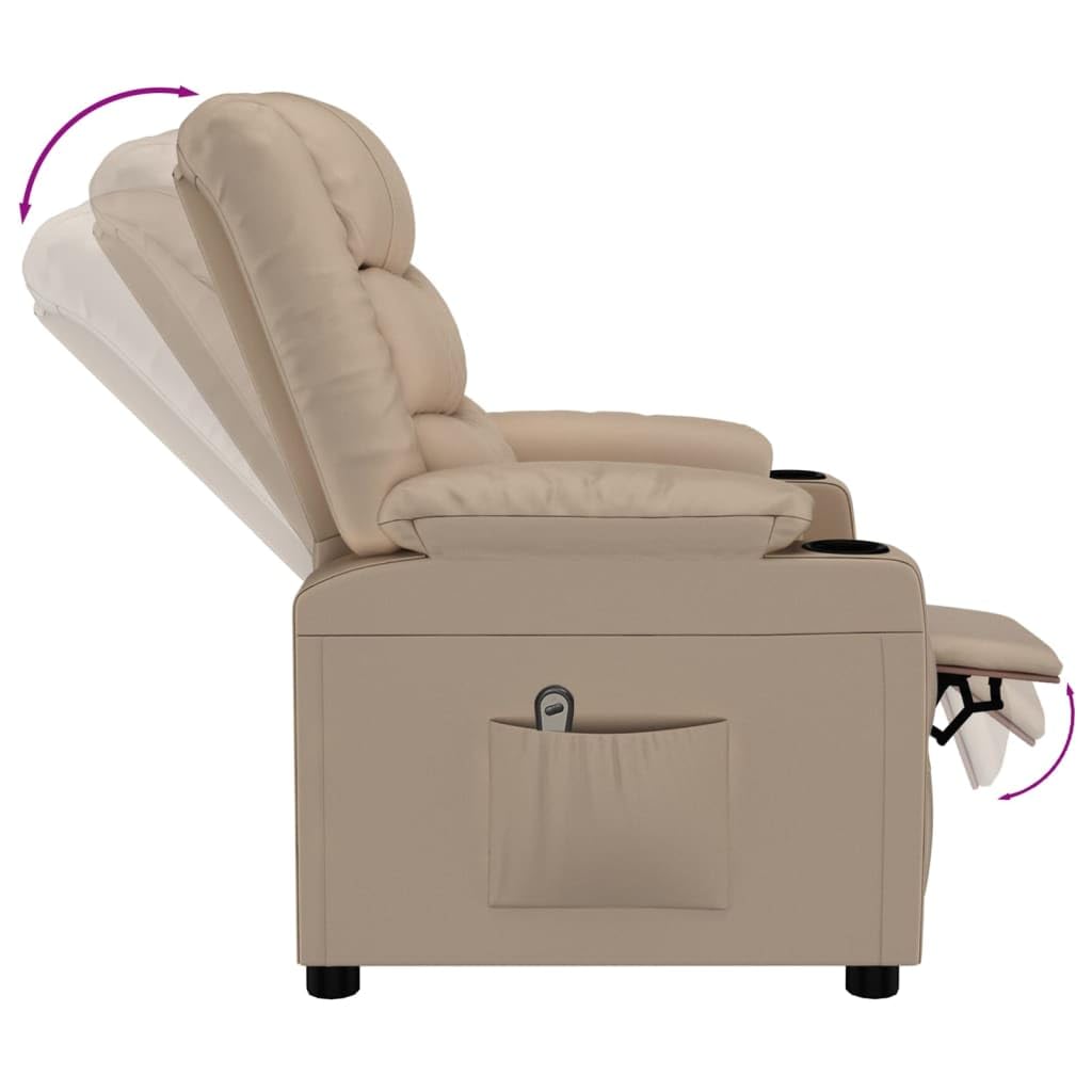 Sillón de relax eléctrico de piel sintética marrón capuchino con 3 posiciones y mando a distancia de 2 botones, asiento acolchado grueso y marco de madera y metal resistente para mayor