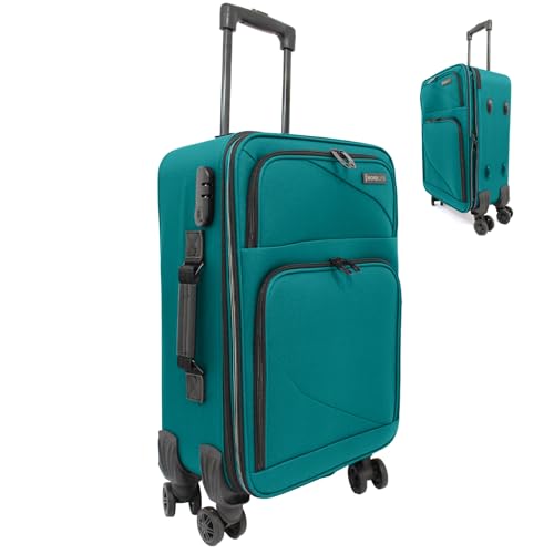 Bordlite Lightweight 4 Wheel Black Suitcase Soft Luggage Travel Cabin Bag, Easy Roll Suitcase - Turquoise - Small 20"