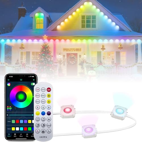 Luces Exteriores Permanentes, Luces De Alero RGB Inteligentes, Control Remoto Y App, Colores LED Personalizados, Guirnalda De Luces Navideñas Coloridas, IP67 Resistente Al Agua(45m)