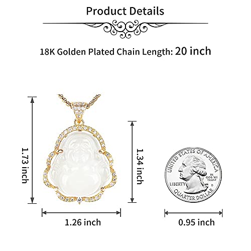 Image of ASGIFT Laughing Buddha Necklace Cubic Zirconia Green Jade Buddha Pendant with 18K Gold Plated Chain Lucky Buddha Necklace Jewelry Gift