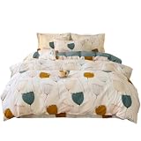 Dokiwaki All Season Brushed Cotton Duvet Cover Set Queen 3Pcs Botanical Plant Print Reversible Teal Comforter Cover with 2 Zippers and Pillow Shams Dandelion Fresh Summer Bedding Gift for Mothers