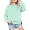 Arshiner Mädchen Sweatshirt Basic Ultrabequem Herbst Winter Rundhals Pullover Einfarbiges Freizeit Sport Mode Langarmshirts für Kinder 11-12 Jahre Hellgrün