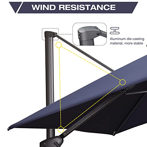 Purple Leaf 11Ft Cantilever Outdoor Umbrellas Large Patio Umbrella Hanging Double Top Square Offset Umbrella With 360°Rotation Tilting Umbrella Outdoor Patio, Navy Blue #TOP6