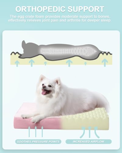 Image of KSIIA Orthopedic Dog Bed for Small Dogs with Waterproof Lining, Pink, 23x17 | Deluxe Soft Plush Dog Crate Bed, Washable Pet Mat with Removable Cover & Egg Crate Foam for Small Dogs Sleeping & Relaxing