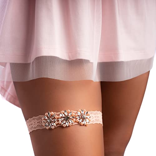 Princess V Gorgeous Rose Pearl & Rhinestone Champagne Wedding Garter Belt With Toss Garter. Bridal Lingerie Gift. Sexy Rose Gold Sequin With A Lace Band-2 Pc Set (Pvypg-Rg1) #TOP2