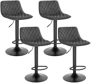 WOLTU Bar Stools Set of 4 Bar Chairs Breakfast Dining Stools for Kitchen Island Counter Velvet Dark Grey Bar Stools for Home Pub, Barstools with Backrest, Footrest, Seat Height 59.5-81cm BH315dgr-4-UK