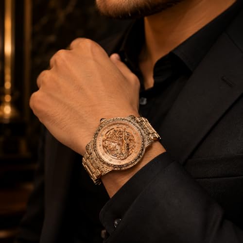 Buy Tiger Light Coffee Mechanical Skeleton Watch for Men Gold - Image 4