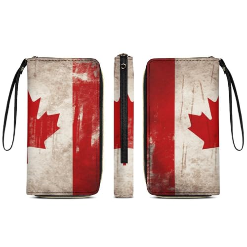 Women Wallets Retro Canada Flag Leather Wallet for Women Thin Wallet with Zipper Pocket Card Holder3