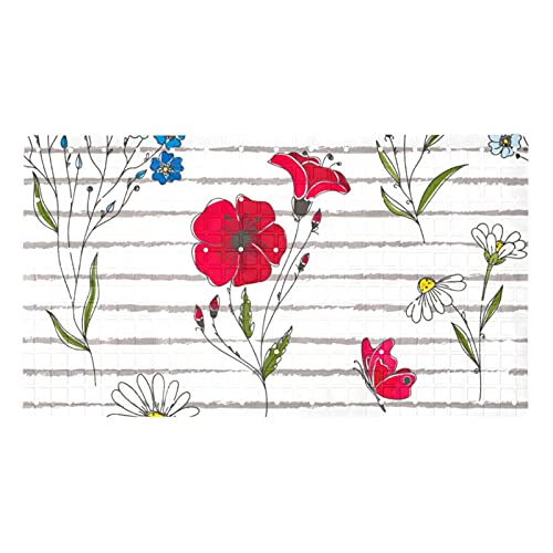 Tapis de bain antidérapant floral à rayures style moderne