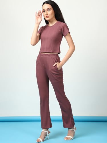 Image of Rigo Cotton Solid Co-ord Set for Women | Round Neck, Slim Fit Tracksuit Co-ords Set for Women | Two Piece Co ord Set | Casual Wear, Beach Wear, Vacation Wear Outfit for Women