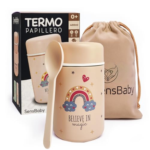Termo comida bebe – Acero inoxidable 400ml, 8 capas aislamiento que mantiene caliente hasta 12h y fría hasta 24h perfecto para comida fuera de casa incluye cuchara bolsa regalo, solidos (Rosa)