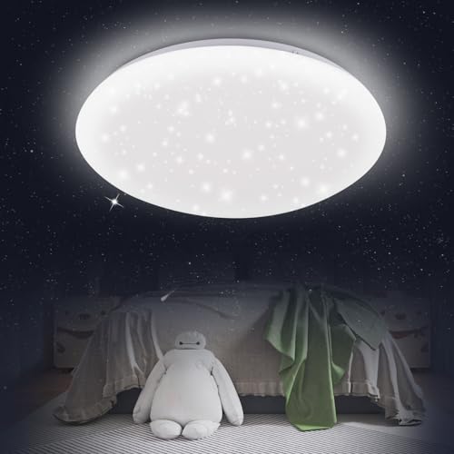 Kowanie LED Deckenleuchte Deckenlampe Schlafzimmer: Ø30cm Schlafzimmerlampe Sternenhimmel Küchenlampe Rund 18W Badezimmer Deckenbeleuchtung Badlampe IP44 6500K für Wohnzimmer Kinderzimmer Küche