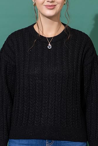 Image of Wear lusso Women's Woolen Cable Knit Pullover Sweater | Full Sleeve Round Neck Winter Wear | 100% Wool Soft & Warm Stylish Sweater for Girls, Ladies & Women | Cozy Casual Winter Fashion