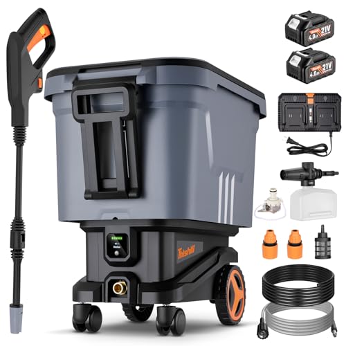 Image of This Hill Cordless Pressure Washer with Water Tank, 2000 PSI Portable Power Washer, Brushless Motor, Dual 21V 4.0Ah Batteries, 3 Pressure Modes, Foam Cannon for Cars, Patio & Camping
