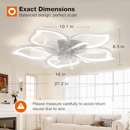 Image of addlon 27'' Flower Low Profile Ceiling Fans with Lights and Remote, White