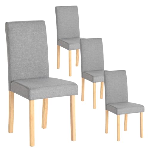 EGGREE Chaises de Salle à Manger Lot de 4 Grises Tissu Lin Chaises avec Assise et Dossier épais, Pieds en Bois d'hévéa Robustes, 46,5 × 43 × 92 cm Design...