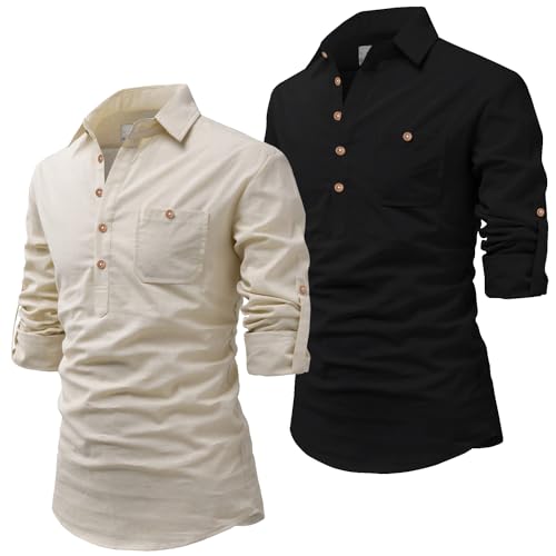 Image of Vida Loca Men Cotton Full Sleeve Casual Spread Collor Slim Fit Short Kurta for Men and Boys (Pack of 2)