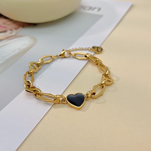 Image of Fashion Stainless Steel Enamel Heart Link Chain Bracelet(Gold)