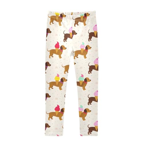 Funny Dachshund Ice Cream Girls Leggings Soft Stretch Workout Yoga Dance Pants for Kids Casual Tights