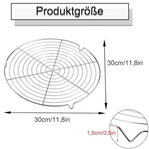 Rund Abkühlgitter, 2 Stück Abkühlgitter, 30 cm Rund Kuchen Kuchenrost,Edelstahl Kuchengitter Abkühlgitter,Tortenkühler, für Braten Backen Grillen, Gleichmäßiges und Schnelles Auskühlen zum Backe