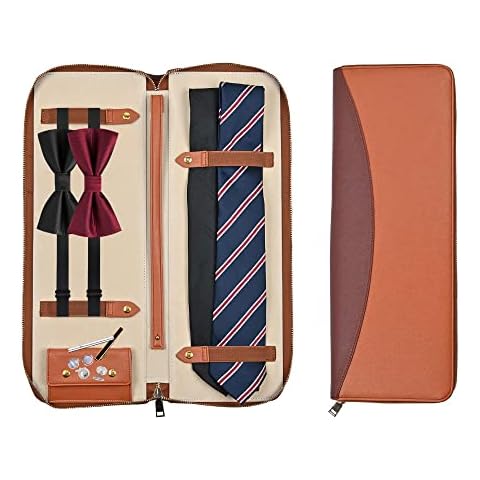 UTILE Tie PU Leather Storage Case for Travel – Holder for Mens Ties, Necktie, Bow Tie, Tie Bar and Cufflinks (17.3 x 6.7 x 1.6 Inches) (Brown, 1 Unit) Cover