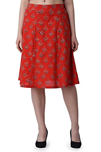 Image of POPWINGS Casual Bagru Printed A-Line Knee-Length Summer Skirt for Women | Ethnic