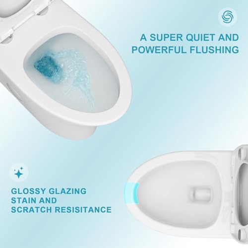 Inodoro de una pieza alargado, compacto, con asiento de cierre suave y kit completo de instalación, altura ADA para sillas, descarga de alta eficiencia de 1,28 GPF, distancia de instalación de 12 pulgadas, color blanco miniatura 3