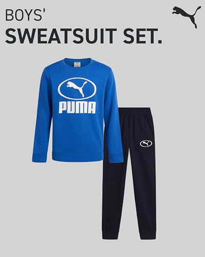 PUMA Boys Sweatpants Set - 2 Piece Soft Fleece Crewneck Pullover Boys Sweatshirts and Jogger Pants Kids Activewear Set (8-16), Size 8-9, Blue