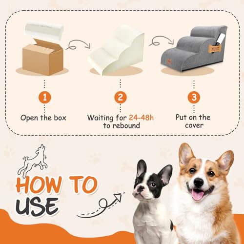 Miniatura 4 de Nobleza Escalera Para Perros, Escaleras Rampa Para Perros Mascotas De Espuma De 3 Escalones Con Rodillo Para Pelusa, Escalera Para Cama De Perros Pequeños Perros Y Gatos Subir A La Cama
