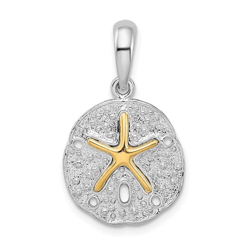 Auriga Fine Jewelry 925 Sterling Silver Textured Sand Dollar with 14k Two-Tone Starfish Pendant, (L-24.61mm, W-14.37mm)
