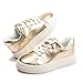 FUNKYMONKEY Girls Sneakers White Printing Lace Up Casual Walking Shoes Classic Tennis Skate for Little Kids/Big Kid (1 Little Kid, Gold)
