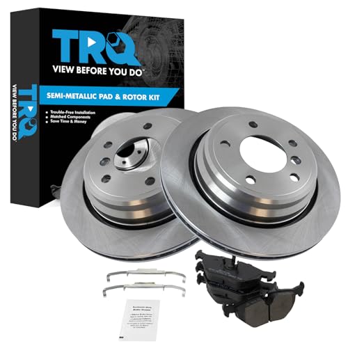 Image of TRQ Rear Brake Pad and Rotor Set Semi Metallic Rotors | For 1997-2000 BMW 528i 2001-2003 525i 2001-2003 530i 1997-2003 540i