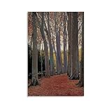 Póster de paisaje impresionista de Santiago Rusiñol con hojas caídas y árboles altos, pintura sobre lienzo, 20 x 3 pulgadas