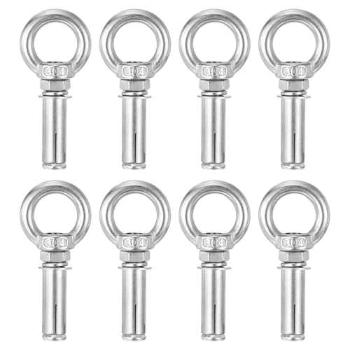 Image of uxcell Ring Lifting Expansion Eyebolt, 8pcs M8x50mm 304 Stainless Steel Expansion Screw with Eye Ring for Concrete Brick Wall